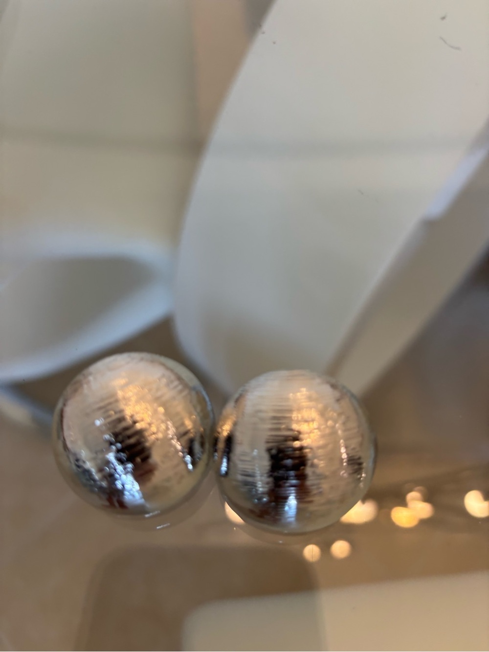 Silver Spherical Stud Earrings - Shiny Textured Finish